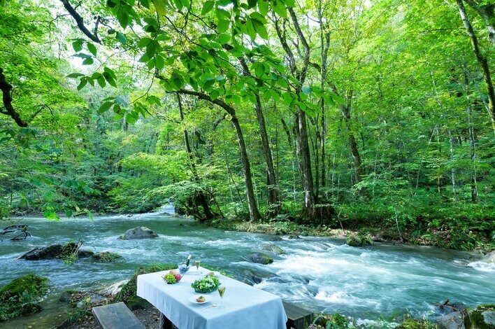 【奥入瀬渓流ホテル】平均気温21℃、森の目覚めとせせらぎに抱かれ、涼を味わう「おいらせ朝涼みシャンパーニュ」新登場