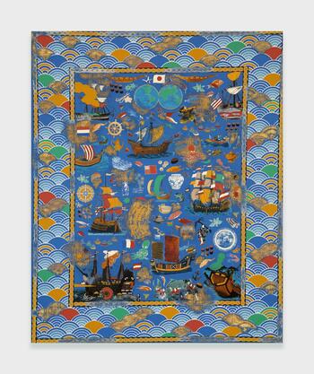 絨毯の上で、南蛮船と飛行機が時代を越えて交差する | コア・ポア個展「Points of Entry」をKOTARO NUKAGA（六本木）で開催