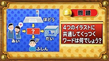 【おめざめ脳トレ】4つのイラストに共通してくっつくワードは何でしょう？【『クイズ！脳ベルSHOW』より】