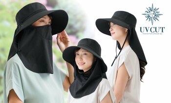 UVカット率99％！冷感生地で涼しく快適♪取り外せるフェイスカバー付きでうなじまでしっかりガードできる３way帽子
