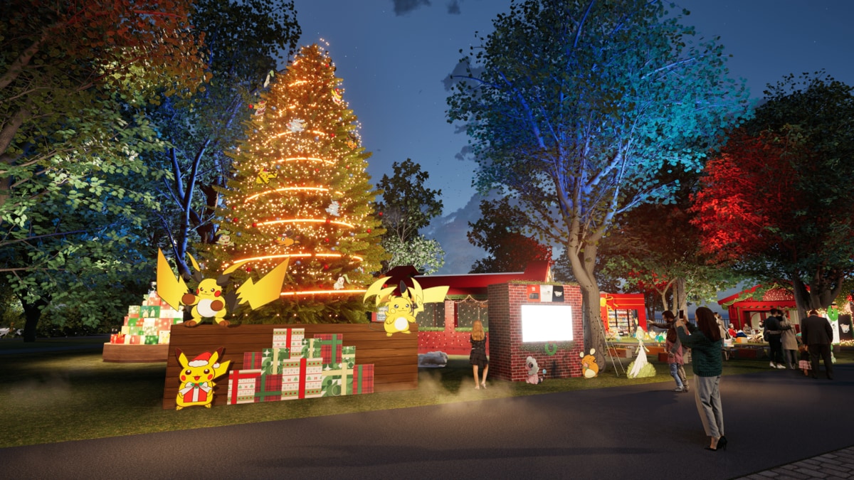 でんきタイプのポケモンが光を灯すツリーや、ぬいぐるみがズラリと並ん