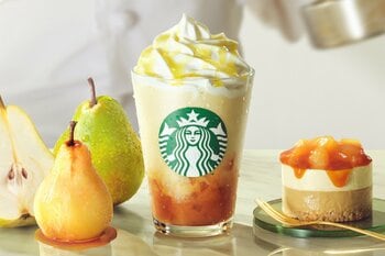 スタバ新作 まるで本格的スイーツの洋なし＆生キャラメルフラペが登場！芳醇な香りコク深い甘さで秋の贅沢なひと時を