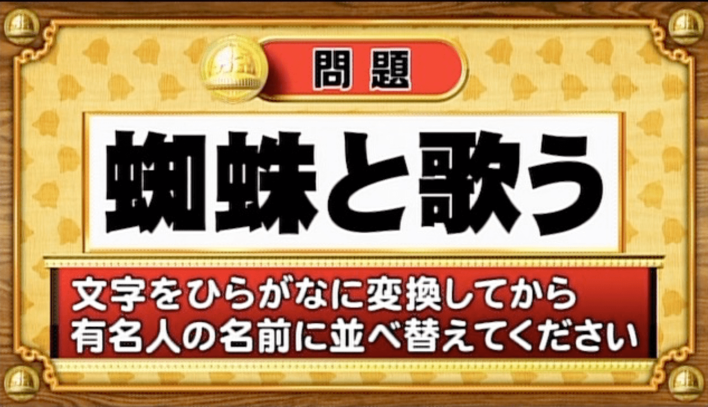 ＜『脳ベルSHOW』クイズ＞ひらがなに変換して並べ替えると出てくる有名人の名前は？