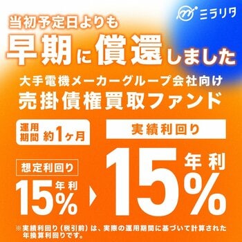ミラリタ株式会社、「第2号ファンド」の償還及び分配を実施