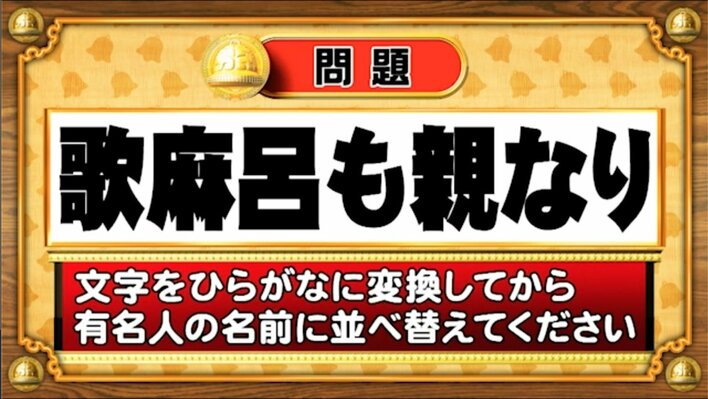 【おめざめ脳トレ】この文字を並べ替えると浮かび上がる有名人は誰でしょう？【『クイズ！脳ベルSHOW』より】