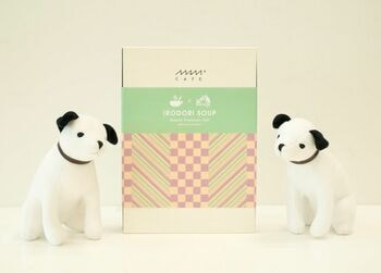 フードギフトブランド「MAM CAFE」とビクターの看板犬・ニッパーが初のコラボレーション人気の最中スープなどを詰め合わせた数量限定のプレミアムギフトを発売