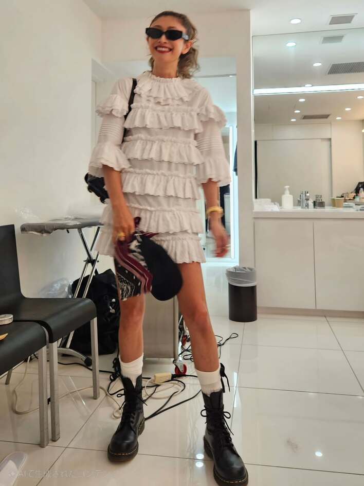 山田優 “圧倒的な脚線美”のミニ丈フリルワンピース姿を披露！ポニテ