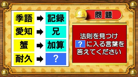 【おめざめ脳トレ】法則を解読！「？」に入る言葉を答えてください【『クイズ！脳ベルSHOW』より】