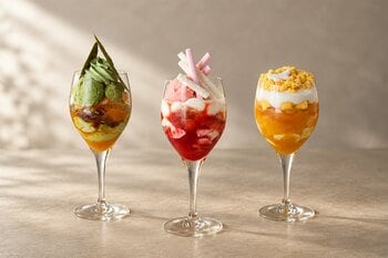 松江銘菓「若草」「山川」「菜種の里」「柚餅子(ゆべし)」が、6種類のパフェに