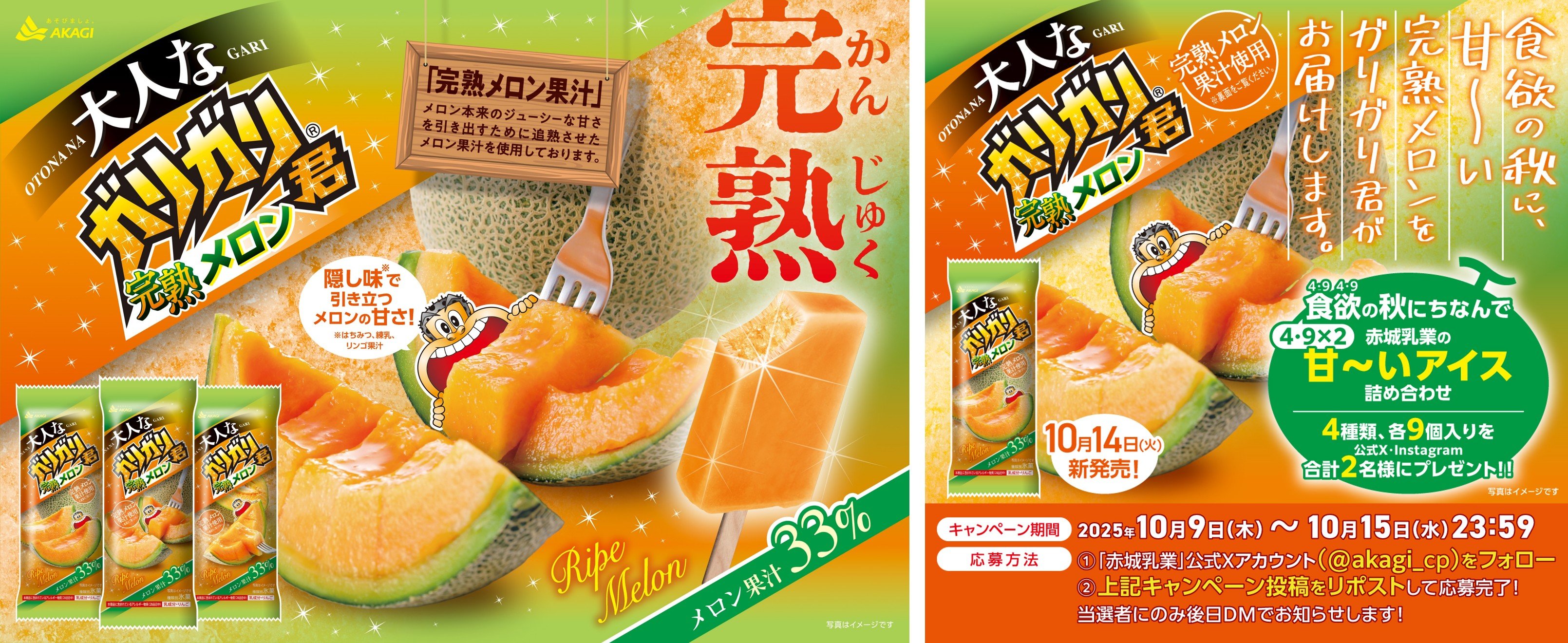 食欲の秋に、甘～い完熟メロンをガリガリ君がお届けします。 完熟