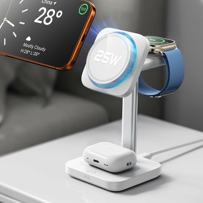 ESR｜3デバイス同時充電！人気のQi2 25W 3in1充電ステーションにホワイトモデルが仲間入り。