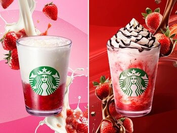 スターバックス 新作ゴロっと果肉か？つぶつぶチョコか？ イチゴビバレッジ2種が5月11日登場！ohoraコラボネイルも同時発売