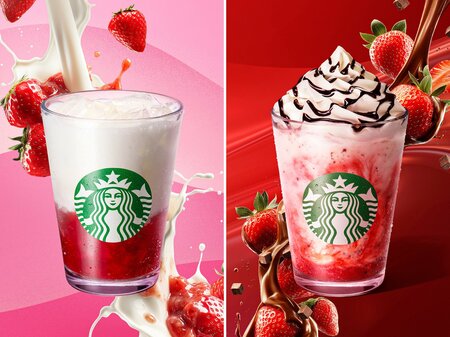 スターバックス 新作ゴロっと果肉か？つぶつぶチョコか？ イチゴビバレッジ2種が5月11日登場！ohoraコラボネイルも同時発売