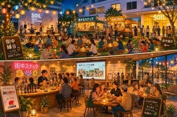 スナックが繋ぐ、鉄道会社の垣根を越えた共創！「日々一泡Brewery」×「三幸製菓」の最高なペアリングを渋谷で体験～7月24日、SOILにて「街中縁日」を開催。