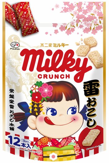 江戸時代から続く老舗おこし屋「常盤堂雷おこし本舗」とミルキーがコラボ！ 「ミルキークランチ雷おこし」