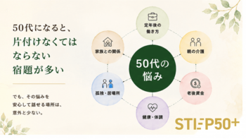 「定年後の働き方」「老後資金」「親の介護」50代からの不安を、一人で抱え込まないためのオンラインコミュニティ「STEP50+」がスタート