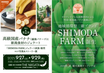 国内初・国内唯一※　サスティナブルな排熱利用による雪国新潟産バナナ農園から地域循環型 新ブランド「SHIMODA FARM」誕生　　　　ー 高級国産バナナと地域食材ジェラート　試食賞味会のご案内 ー