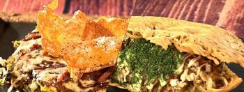 広島県お好み焼き対決！焼きチーズのカルボナーラお好み焼き×２段階食感ハンディータイプのお好み焼き【FNSご当地うま撮GP】 