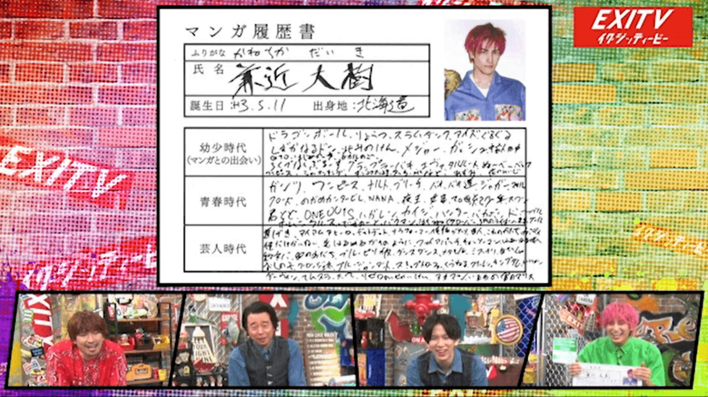 EXITの「マンガ履歴書」を有野晋哉と伊東健人がぶった切り！？