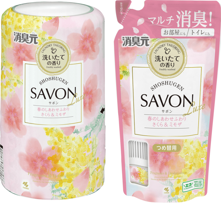 春を象徴する2つの花が織りなす「消臭元SAVON Luxe春のしあわせふわり さくら＆ミモザ」