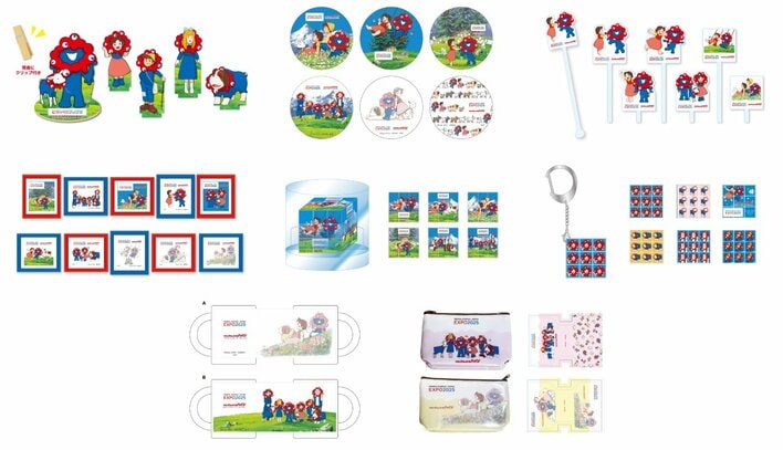 ハイジ✨ミャクミャクカラーチャーム出品✨ ミャクミャク×ハイジ 手をつないでルンルン♪ 赤いリングと青い洋服で