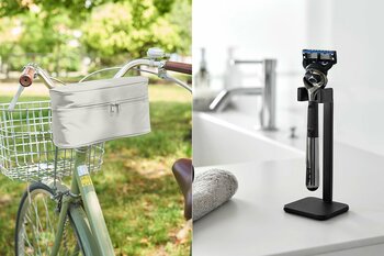 【山崎実業 新商品のお知らせ】レインコートを常備できる自転車用の収納バッグ や、シェーバー用のスリムなスタンドなど、新商品が発売になりました。
