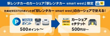 JR西日本グループ共通ポイントサービス「WESTERポイント」が「駅レンタカー smart west」 カーシェアeチケットへ交換可能に