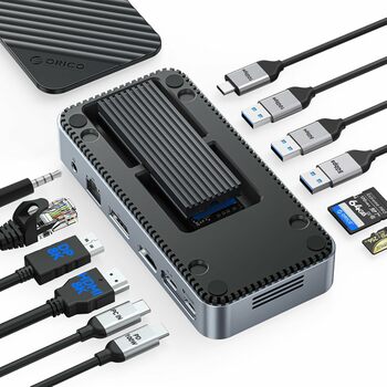 🔹 ORICO、12-in-1 SSDエンクロージャー搭載USB-Cドッキングステーションを発表⚡ 8K出力・10Gbps転送・100W充電・ギガビットLAN・M.2 SSD拡張を1台に集約
