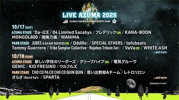 今年5周年を迎える福島最大級の音楽フェスティバル LIVE AZUMA 2026 第4弾出演アーティスト及び出演者のステージ割り発表！