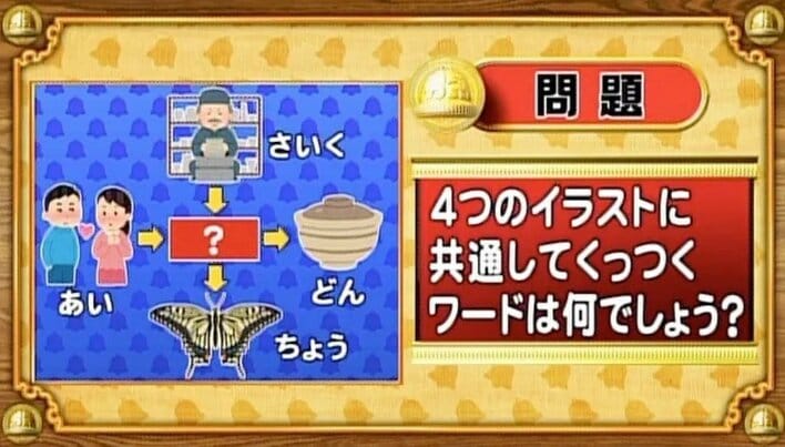 【おめざめ脳トレ】4つのイラストに共通してくっつくワードは何でしょう？【『クイズ！脳ベルSHOW』より】