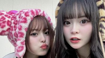 現役JKおさき＆さくら　色違いTシャツとヒョウ柄キャップのおそろいコーデでディズニーデート「ギャルディズニーしてきまちた」