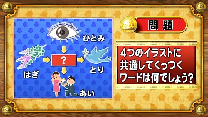 【おめざめ脳トレ】4つのイラストに共通してくっつくワードは何でしょう？【『クイズ！脳ベルSHOW』より】