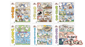 デコジワがチャームポイントの「パグのもったん」パネル展『はじめまして、ぼくパグのもったん』をちきゅうのにわ2店舗にて開催