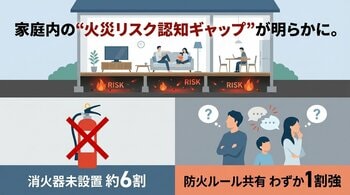 家庭内の“火災リスク認知ギャップ”が明らかに。消火器未設置は約6割、家族での防火ルール共有はわずか1割強。