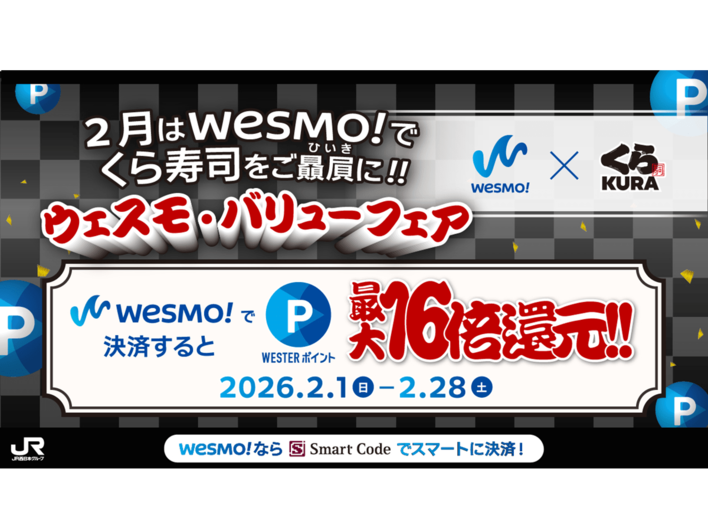 WESTERポイント16倍還元！「くら寿司をご贔屓に!! ウェスモバリューフェア」を2月1日（日）から開催します