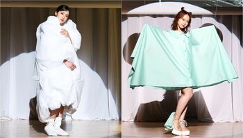 AKB48・倉野尾成美＆下尾みう 未来の“肩がこらない”服を体験「子どものころの夢が現実に」