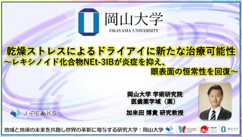 【岡山大学】乾燥ストレスによるドライアイに新たな治療可能性～レキシノイド化合物NEt-3IBが炎症を抑え、眼表面の恒常性を回復～