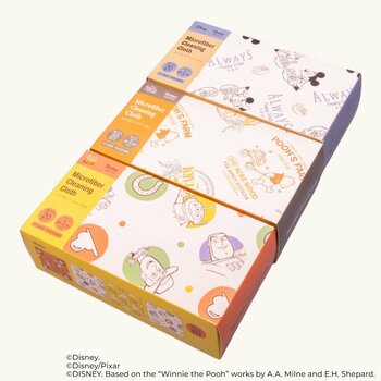 【ディズニー、ピクサー ミッキーマウス／くまのプーさん／トイ・ストーリー】サッと取り出せて家事が捗る！4柄20枚入りの「マイクロファイバーキッチンクロス」がスケーターより新登場