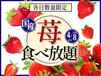【 各日数量限定 ブッフェでいちご狩りを満喫!!】4/8迄！『ニラックスブッフェ』2店舗にて、時間無制限で「国産いちご」の食べ放題が満喫できる特別コースがスタート！