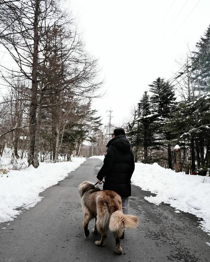 第1子妊娠中の滝沢カレン「我らがワンコたちと冬を知りにいきました
