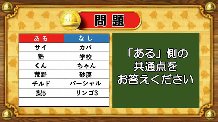 【おめざめ脳トレ】あるなしクイズ！「ある」側の共通点はなんでしょうか？【『クイズ！脳ベルSHOW』より】