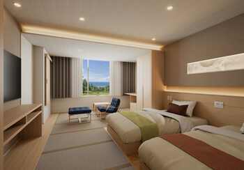 福井の伝統工芸をお部屋で体感　休暇村越前三国では、福井の伝統工芸を随所に使ったシャワー付き和洋室を 3月２５日にリニューアルオープン