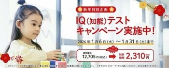 新年特別企画！お子さまの可能性を見出すためのヒントがわかる『IQ（知能）テスト』を限定価格2,310円(税込)で受けられるチャンス！キャンペーンを1月31日(土)まで実施