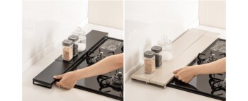 コンロ排気口の汚れを防ぎ、デッドスペースを有効活用！サイズ調整できるコンロ排気口カバー2タイプが新登場
