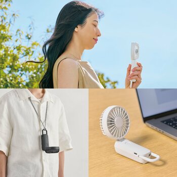 2重反転ファン、カラビナ付、3way。シリーズ最進化版「Silky Wind Mobile ４」と専用オプションクリップを発売。スヌーピーデザインも新登場。