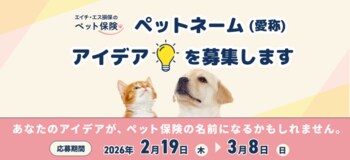 発売から2年、ペット保険をより身近に　エイチ・エス損保のペット保険「ペットネーム（愛称）」アイデア募集を開始