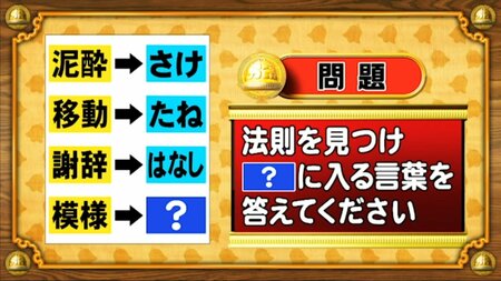 【おめざめ脳トレ】法則を解読！「？」に入る言葉を答えてください【『クイズ！脳ベルSHOW』より】