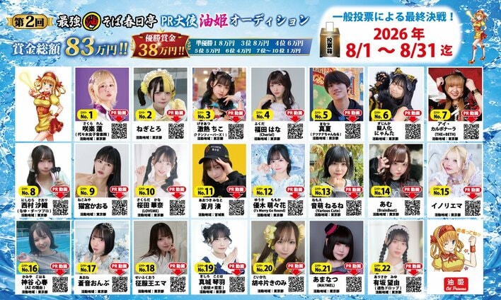 「油そば×アイドル」が飲食店を元気にする。 前年２万８７５票の話題企画が拡大！ 油そば春日亭『第2回 油姫オーディション』開催